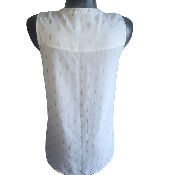 Vero White Sleeveless Blouse with Gold Leaf Print and Fabric Tie Neckline S - Picture 5 of 6